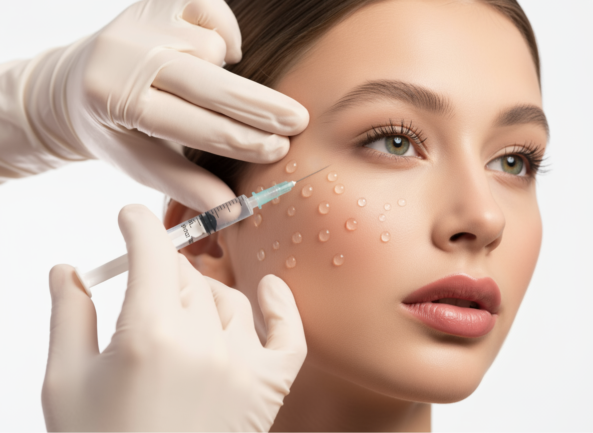 Skin botox and booster treatment being performed